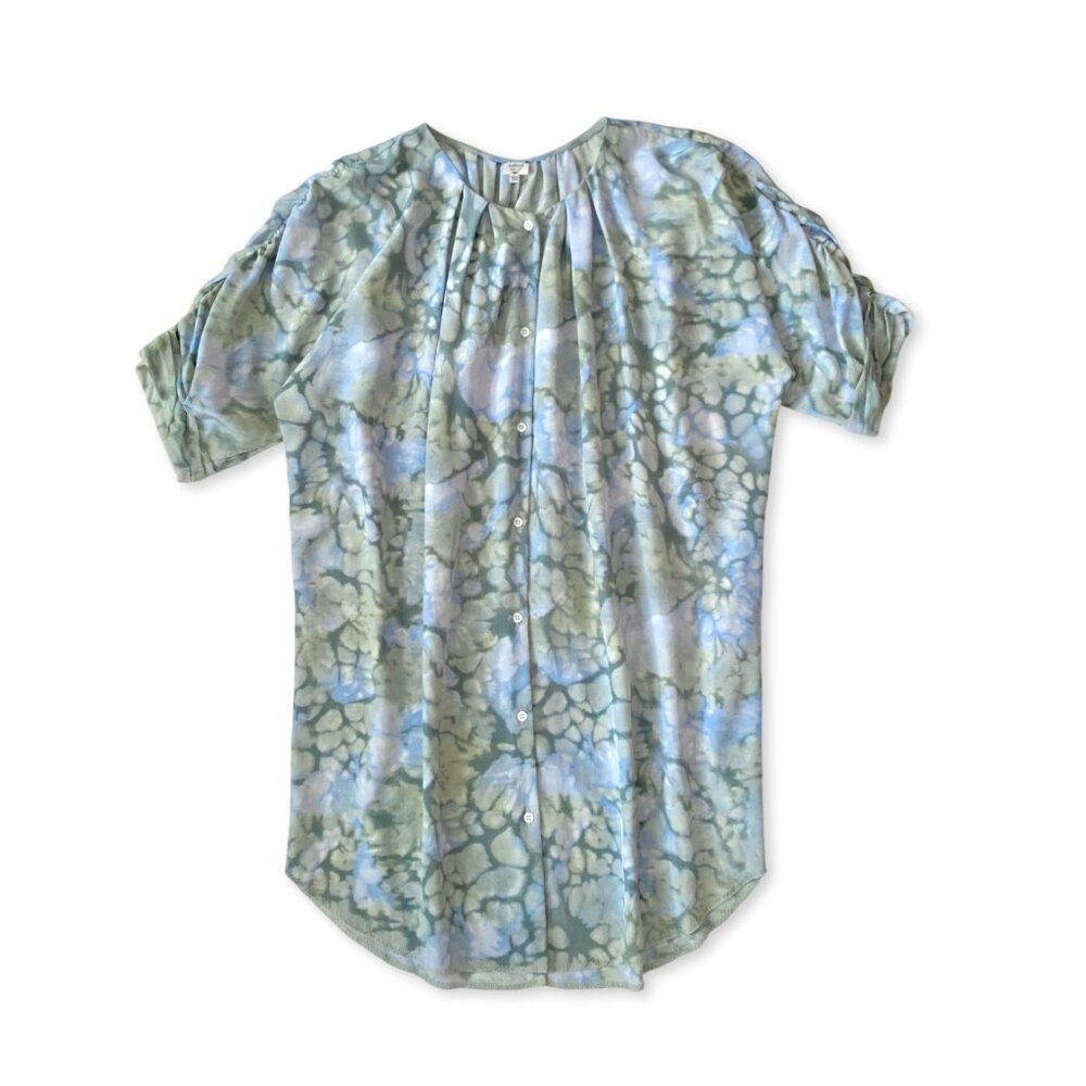 Aritzia Wilfried Silk Bohemian Abstract Print Shirt Dress Tunic Green Rich Girl - Picture 2 of 13
